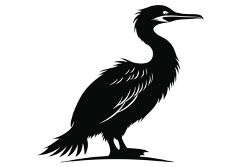 cormorant silhouette line art vector illustration with a white background