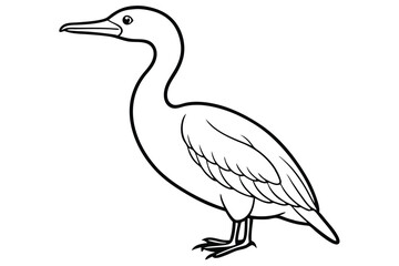 cormorant silhouette line art vector illustration with a white background