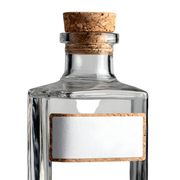 Clear Glass Bottle with Cork Stopper Close-Up Photo for Product Packaging and Branding