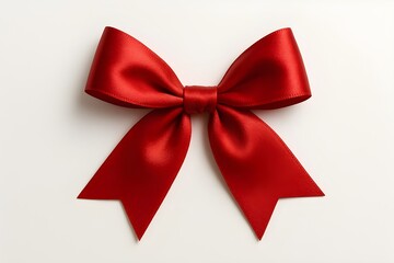 Fototapeta premium A vibrant red bow centered on a clean white background, showcasing its color contrast and decorative appeal.