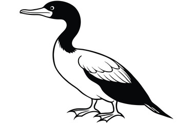 cormorant silhouette line art vector illustration with a white background