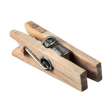 Close-Up Wooden Clothespin Metal Spring Washer Detail Macro Shot Design