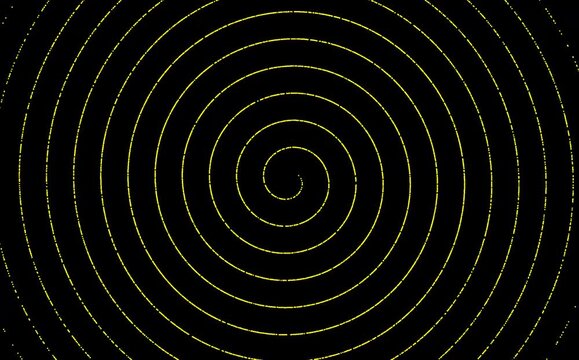 Yellow archimedean spiral on black background
