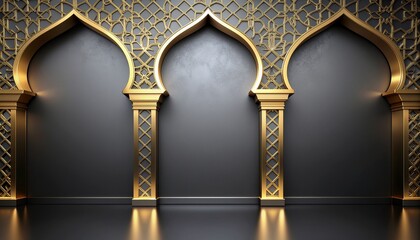 Luxurious Arabic Arch Design with Ornate Gold Details on Textured Background