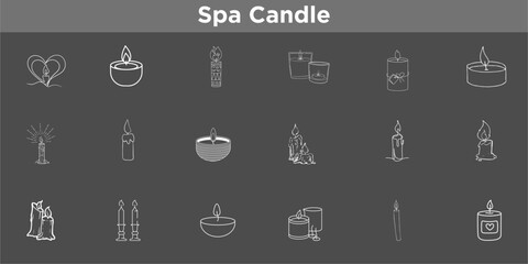Hand-Drawn Spa Candle, Vector Line Art Symbols for Lighting, Burning, Religious Ceremony, and Romantic Dinner Sketch.