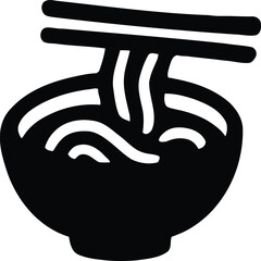 This graphic features a minimalist silhouette of a noodle bowl, complete with noodles flowing and chopsticks resting on top. It perfectly represents Asian dining culture, making it ideal for topics re