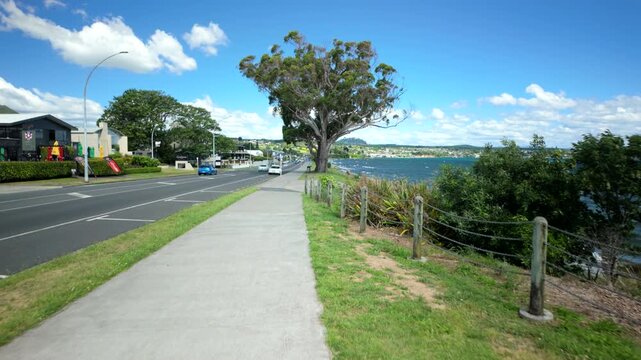 Lakeside Road With Cars On Windy Taupo Day New Zealand 04.12.2025