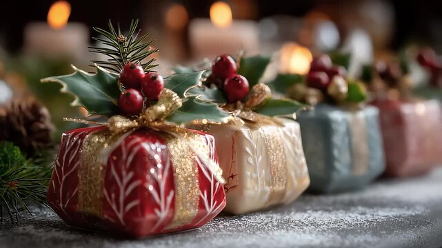 Exquisite Christmas Gifts Stacked Illuminating Festive Moments