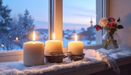 窓辺の静寂、雪とロウソク 554690.jpg