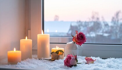 窓辺の静寂、雪とロウソク 554690.jpg