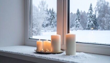 窓辺の静寂、雪とロウソク 554690.jpg