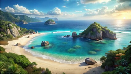 Fototapeta premium Serene paradise revealed Rosa Beachs gemstone shores and emerald seas