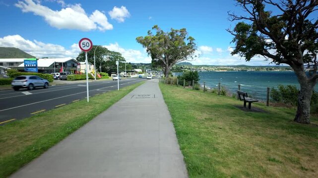 Lakeside Footpath And Road In Windy Taupo New Zealand 04.12.2025