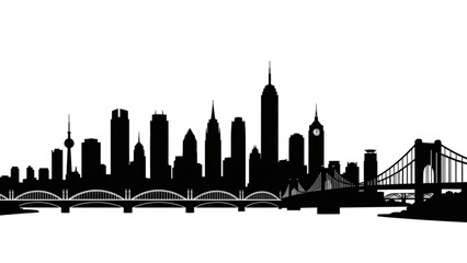 Obraz premium Black silhouette of a modern city skyline with bridges over water