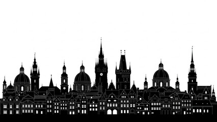 Silhouette of prague skyline with historic architecture