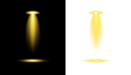 Bright yellow spotlight streak glows with smooth radiant waves and sparkling edges. Dynamic light...