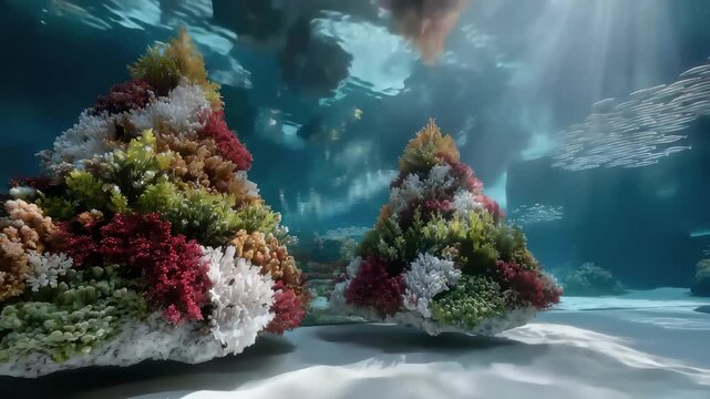Colorful Coral Reefs and Swimming Fish Underwater