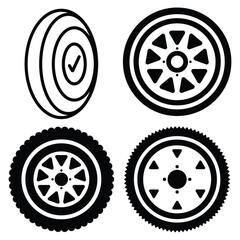 Car tire and rubber wheel icon set. Black wheel tires collection on white background. Vector illustration. eps 10