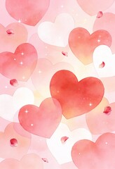 Romantic Pink Hearts and Rose Petals Background