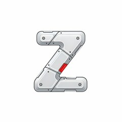 Futuristic Letter Z: Metallic Panels, Rivets, and a Red Accent on White
