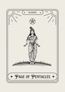Indian Goddess Rukmini Page of Pentacles tarot card vector art