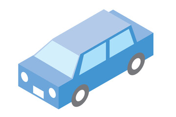 シンプルでかわいい青い自動車のアイソメトリックイラスト