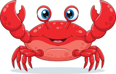 Adorable red crab cartoon character with big eyes and claws raised isolated on white background perfect for children s illustrations and educational materials