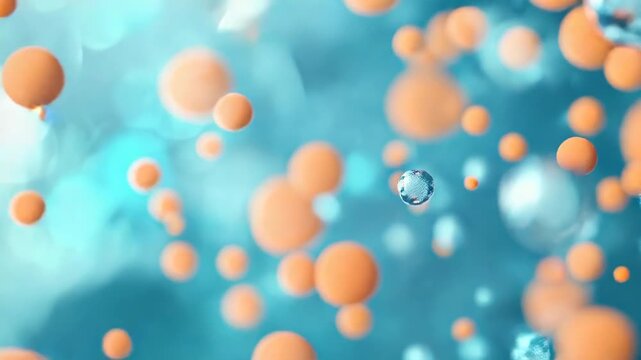 Blue and orange bubbles mixing in liquid abstract science background