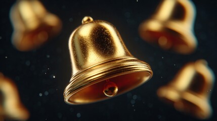 Close-up of golden bells, symbols of celebration and announcements. The bells are crafted with exquisite detail and reflect a warm glow.