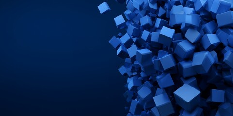 Fototapeta premium Abstract background with scattered blue cubes on the right side of image. Concept for data representation, information technology and science