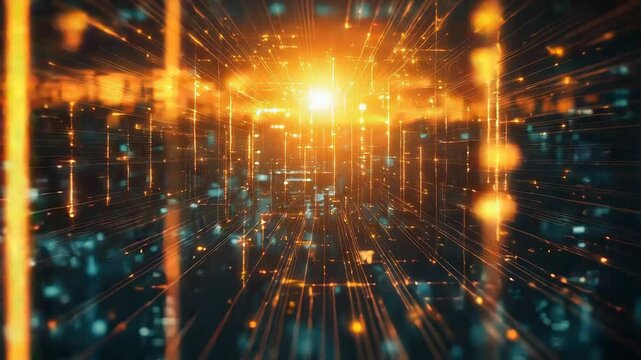 Digital data network connecting futuristic technology with light