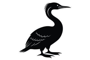 cormorant silhouette line art vector illustration with a white background
