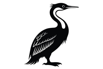cormorant silhouette line art vector illustration with a white background
