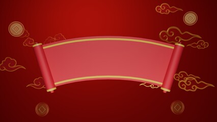 Chinese New Year festive banner design on red background, decorated with lanterns and traditional cloud motifs. Ideal for Lunar New Year greetings, celebration layouts, and holiday marketing banner