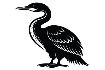 cormorant silhouette line art vector illustration with a white background