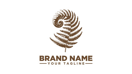 Detailed fern leaf engraving illustration serves as a botanical vector logo icon for natural design