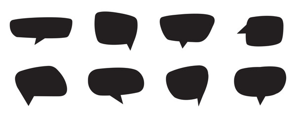 Fototapeta premium Black Speech Bubbles and Thought Bubbles Vector Silhouette Set: Communication, Dialogue, Chat, Idea, Message, Comic Book Elements Collection.