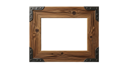 Rustic reclaimed wood photo frame with dark metal corner accents