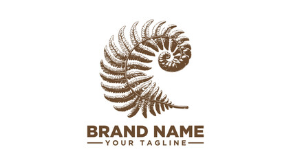Botanical fern frond logo vector illustration, an intricate engraving icon design.