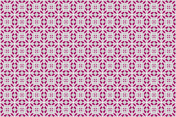 Seamless geometric pattern of interlocking star-like and petal-shaped mosaic forms in magenta and light gray.