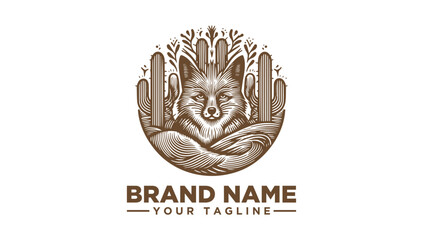 Unique desert fox animal icon vector illustration in vintage engraving style logo, a timeless wilderness depiction.