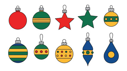 Ornamental Holiday Array: A delightful collection of festive Christmas ornaments in diverse shapes and vibrant colors, perfectly capturing the holiday spirit and charm. 