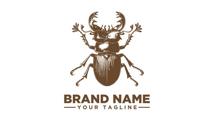 Detailed vector illustration, an elegant stag beetle engraving logo icon on a clean white backdrop.