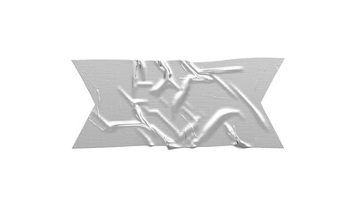 Blank silver rectangle cut adhesive crumpled tape mockup, png, transparent background, 3d rendering. Empty insulating attached label mock up cut out. Clear torn glue sticker for tool repair template.