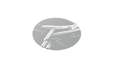 Blank silver round adhesive crumpled tape mockup, png, transparent background, 3d rendering. Empty metallic sticky worn piece for fix mock up cut out. Clear sticking label scotch equipment template.