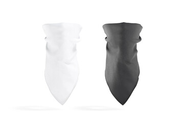 Blank black and white bandana neck wrap mockup, png, transparent background, 3d rendering. Empty tube tied protection clothing mock up cut out. Clear textile cover or balaclava wrapped template.