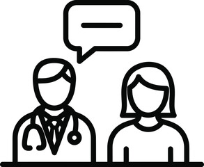 Doctor and patient conversation icon, healthcare consultation, medical advice dialogue, telemedicine chat symbol