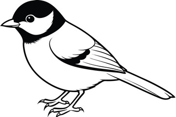 chickadee silhouette line art vector illustration with a white background