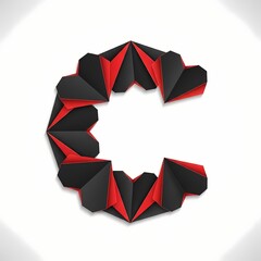 Letter C is formed by black and red folded paper on a white background. The geometric design creates a modern and abstract look.