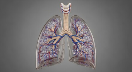 Detailed anatomical rendering displaying the complex structure of human lungs